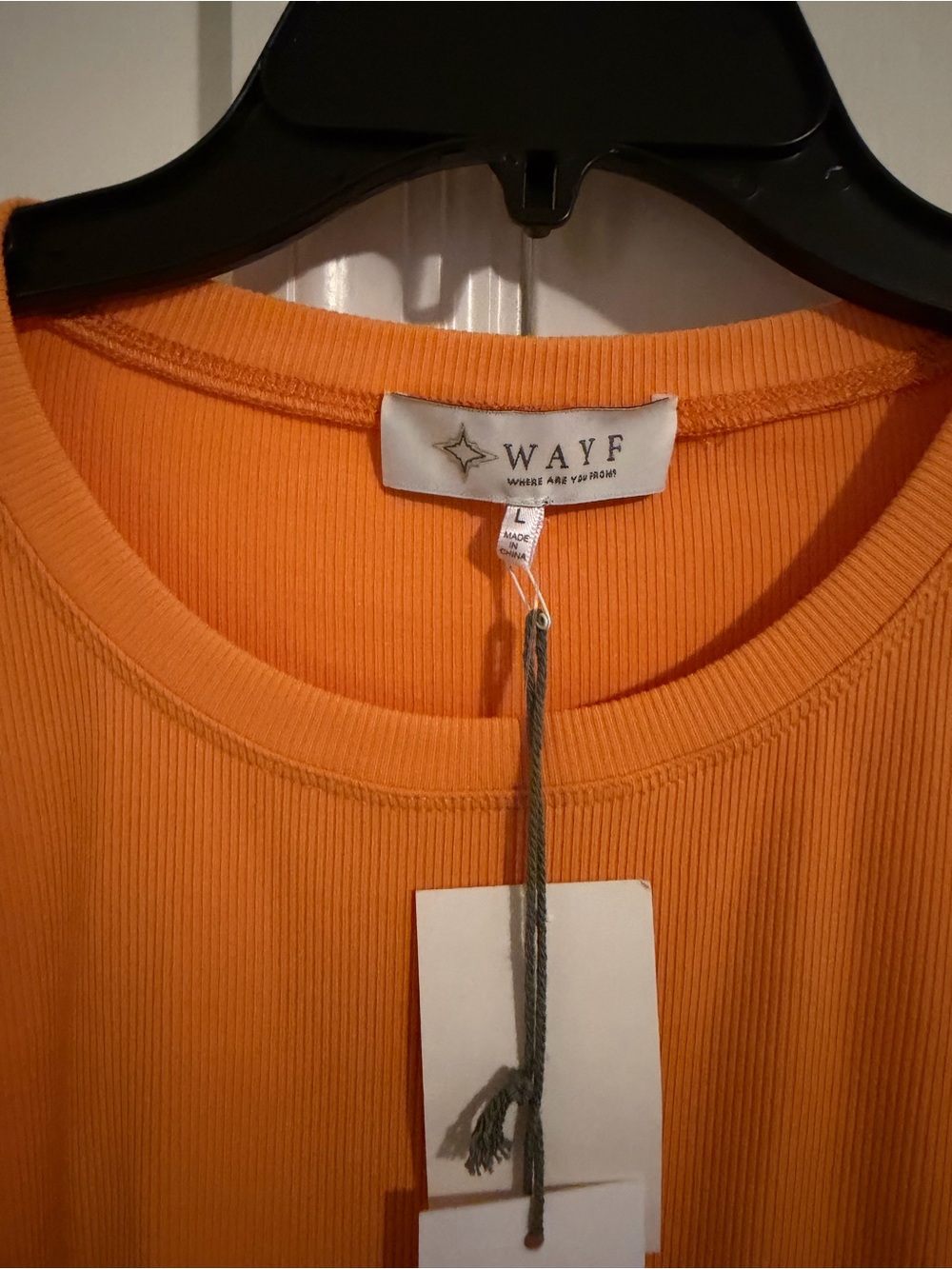 WAYF Orange Ribbed Crewneck Sweater